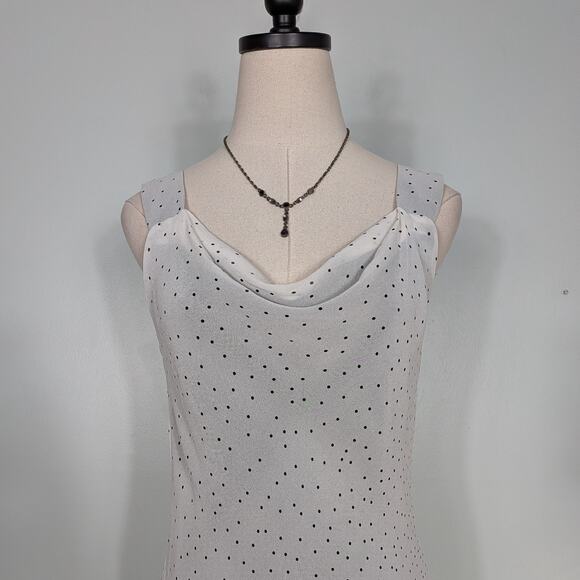 Y2K Silk Midi Dress 6 Black White Polka Dot Bias Zig Zag Glam Summer Cocktail - Picture 8 of 12